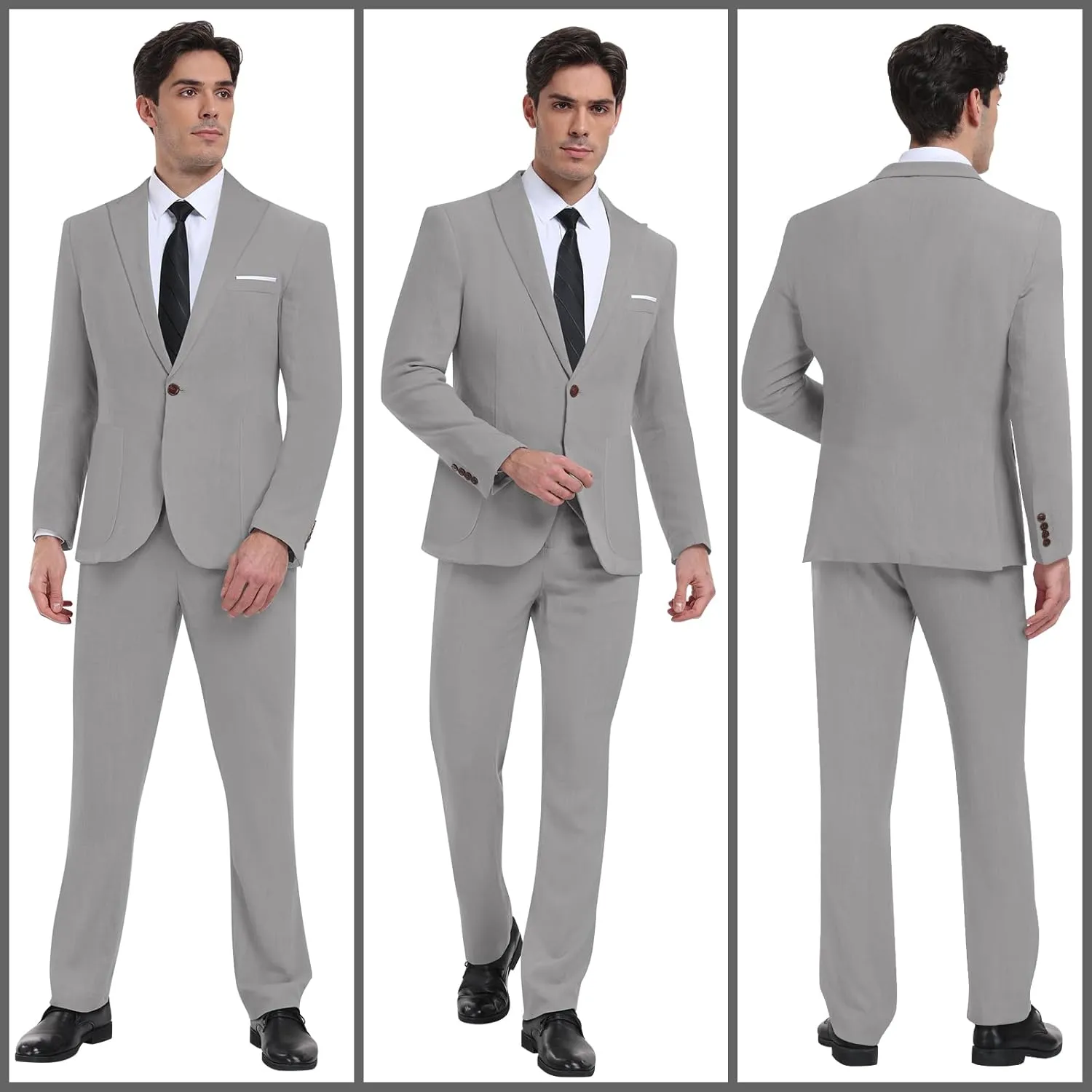 Linen Men Suit Set Casual Tuxedo 2 Piece Regular Fit Blazer One Button Solid Jacket and Pants for Prom Wedding Party