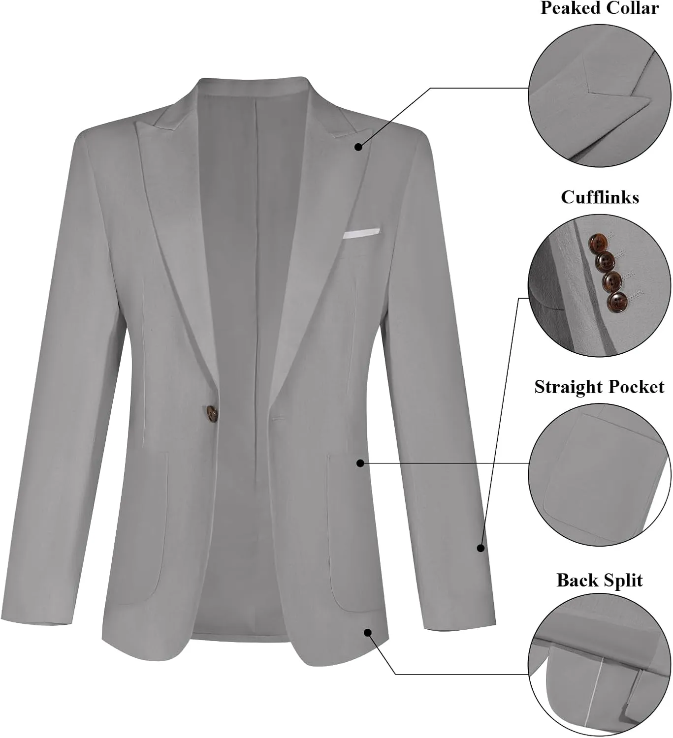 Linen Men Suit Set Casual Tuxedo 2 Piece Regular Fit Blazer One Button Solid Jacket and Pants for Prom Wedding Party