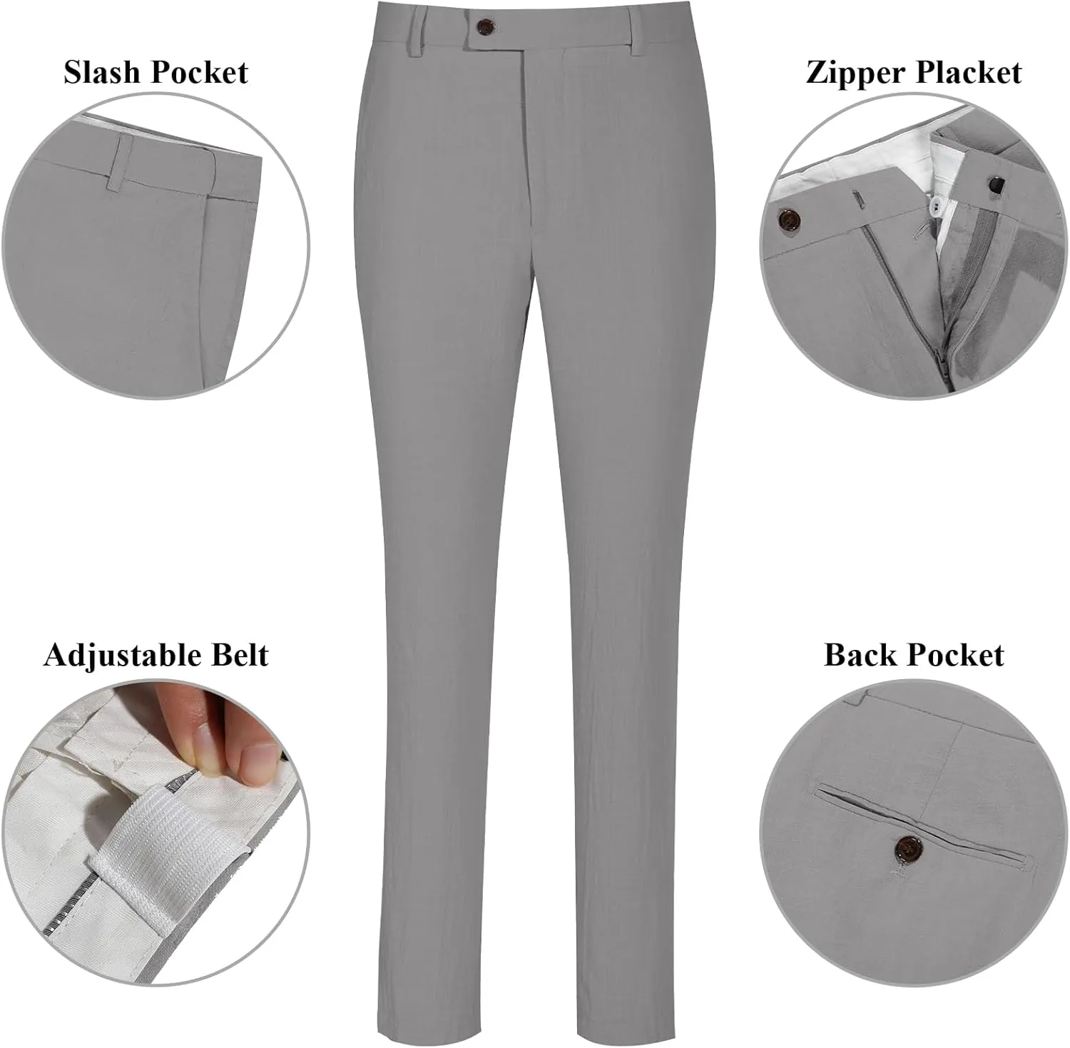 Linen Men Suit Set Casual Tuxedo 2 Piece Regular Fit Blazer One Button Solid Jacket and Pants for Prom Wedding Party