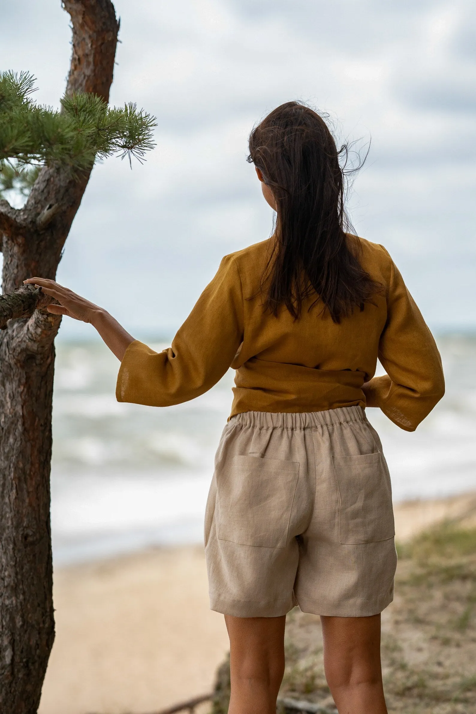 Linen Pleated Shorts BERGEN In Natural