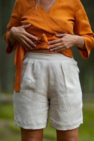 Linen Pleated Shorts BERGEN In Natural