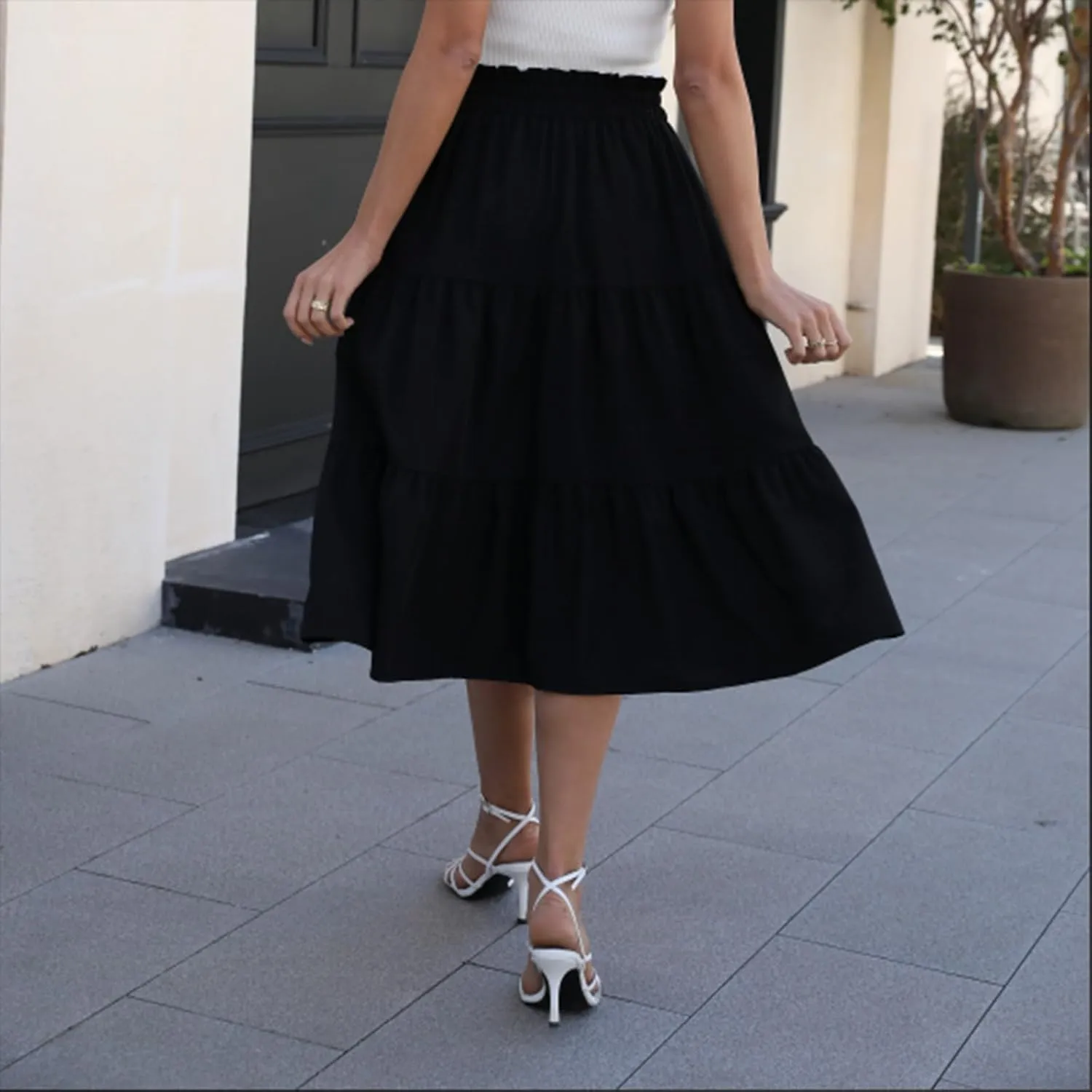 Long Skirts for Women Floral Drawstring Boho Tiered Maxi Skirt Beach A Line Midi Skirt Summer Bohemian Skirts