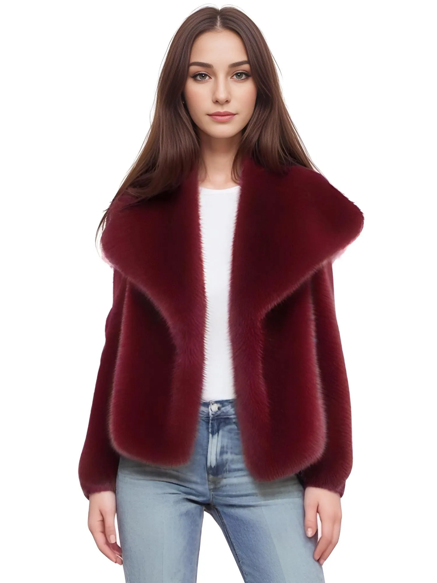 Luxe Faux Fur Crop Coat With Oversized Lapel