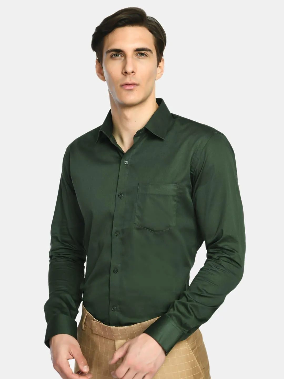 Men's B. Green Regular Fit Solid Giza Cotton Formal Shirt