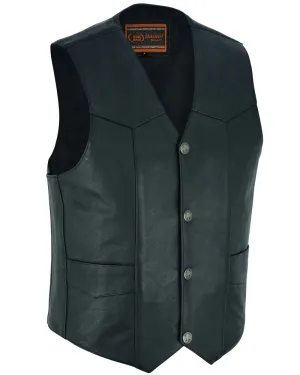Men's Black Leather Concealed Carry Motorcycle Vest with Single Panel