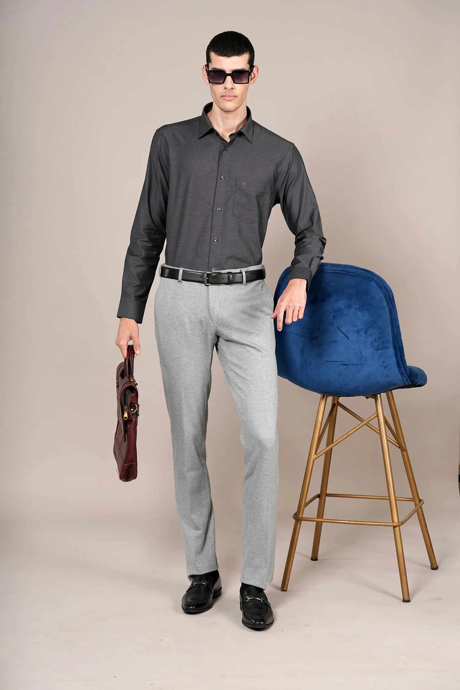 Men's Black Self Design Full Sleeves Formal Shirt
