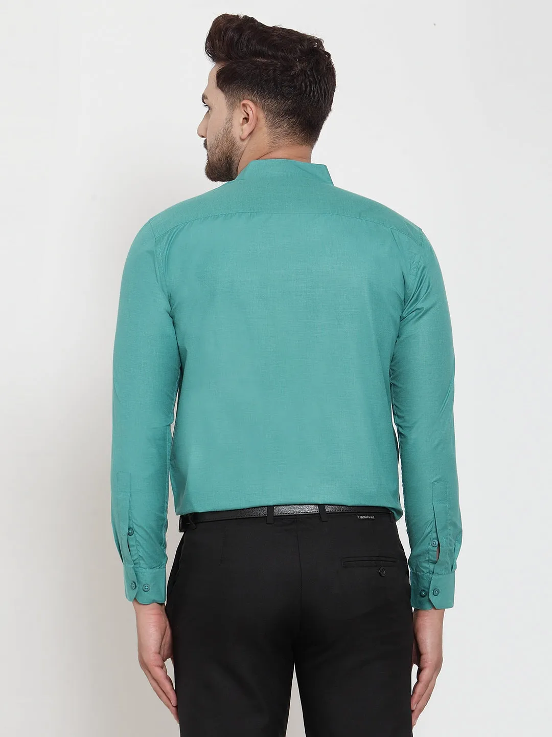 Men's Green Cotton Solid Mandarin Collar Formal Shirts ( SF 757Pista ) - Jainish