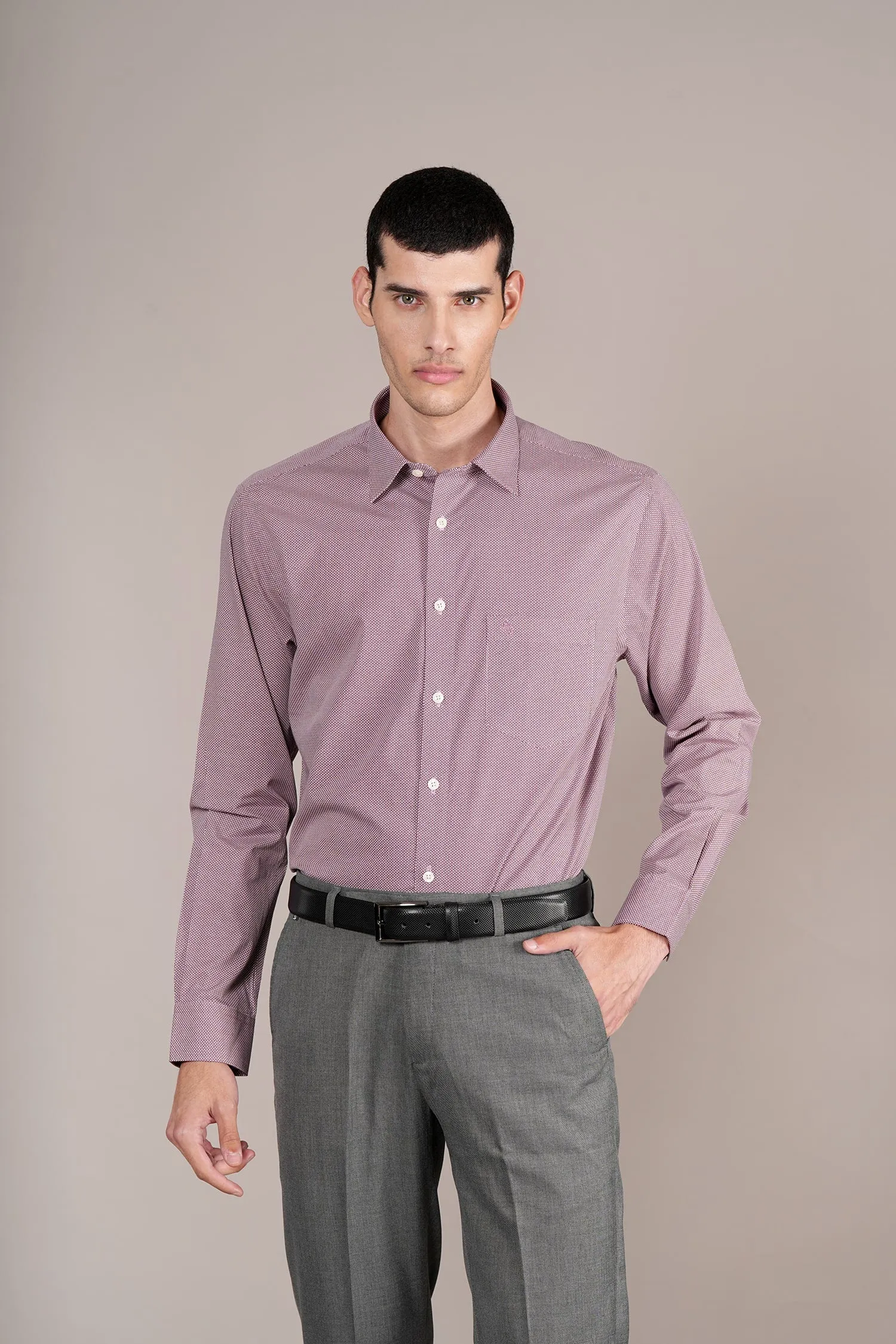 Men's Maroon Self Design Full Sleeves Formal Shirt