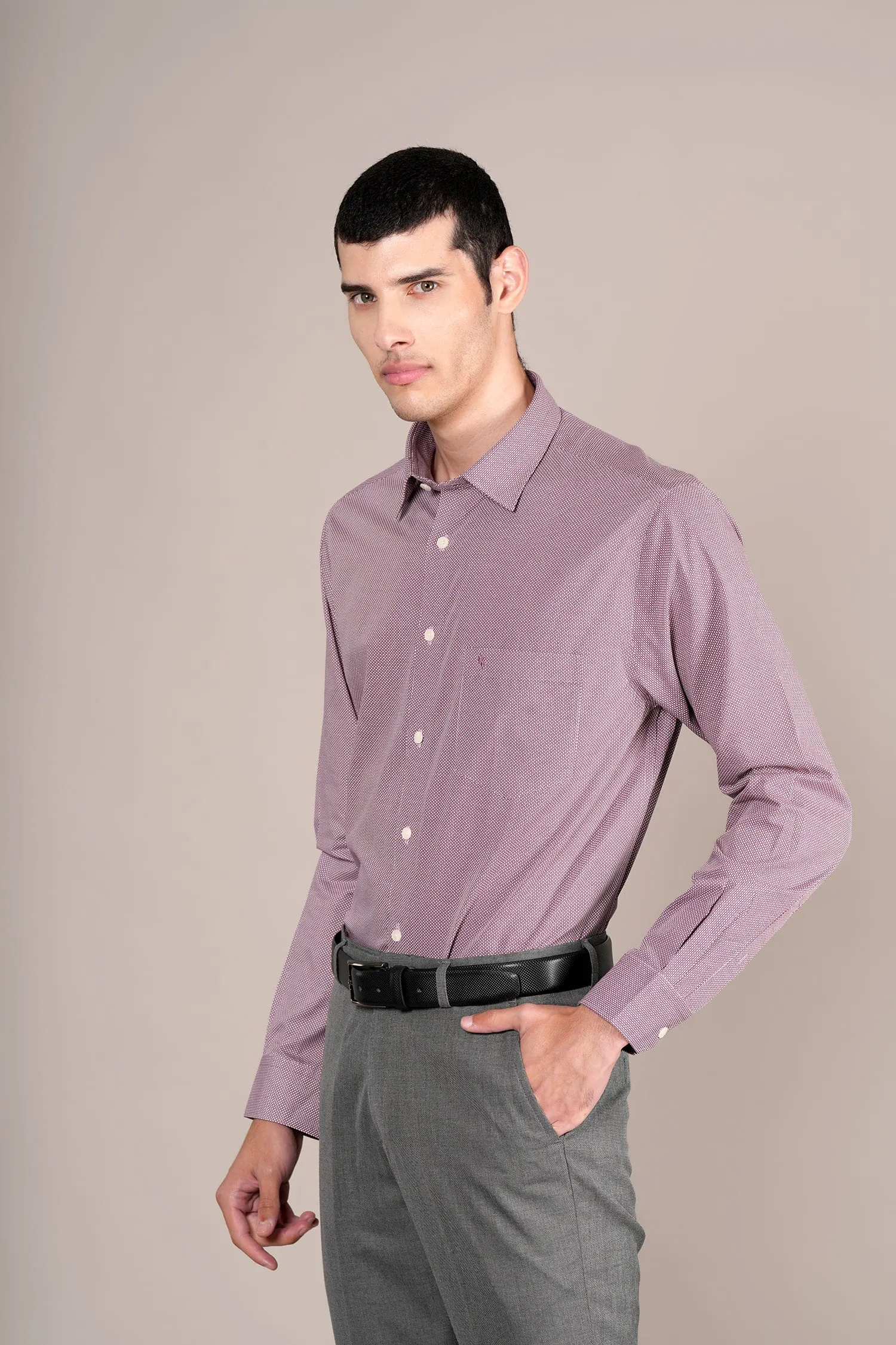 Men's Maroon Self Design Full Sleeves Formal Shirt