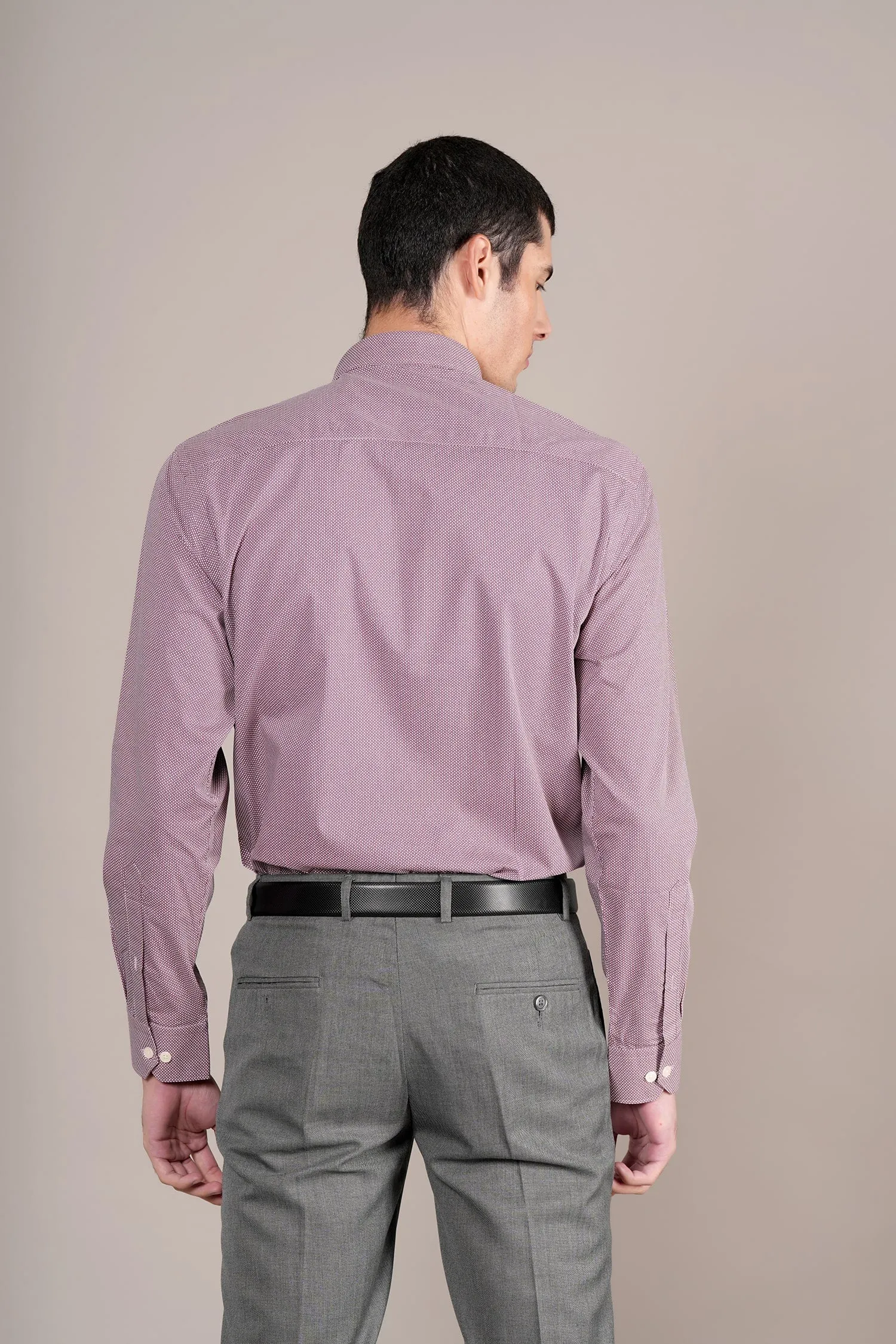Men's Maroon Self Design Full Sleeves Formal Shirt