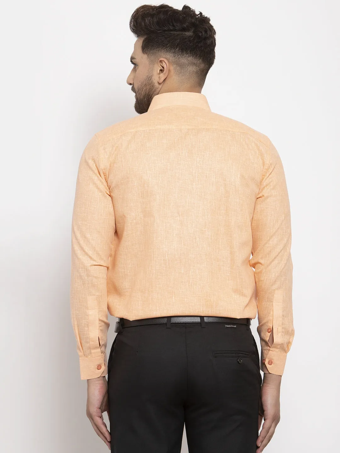 Men's Orange Dobby Solid Formal Shirts ( SF 762Light-Orange ) - Jainish
