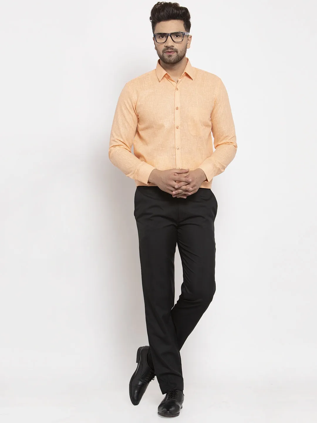 Men's Orange Dobby Solid Formal Shirts ( SF 762Light-Orange ) - Jainish