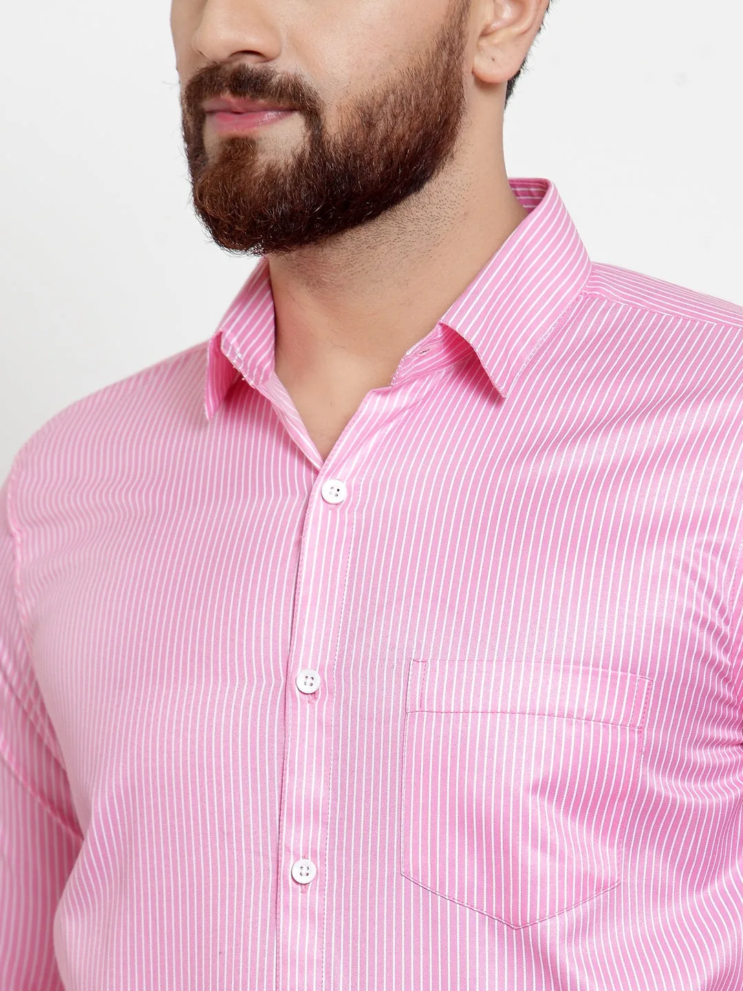 Men's Pink Cotton Stiped Formal Shirts ( SF 737Pink ) - Jainish