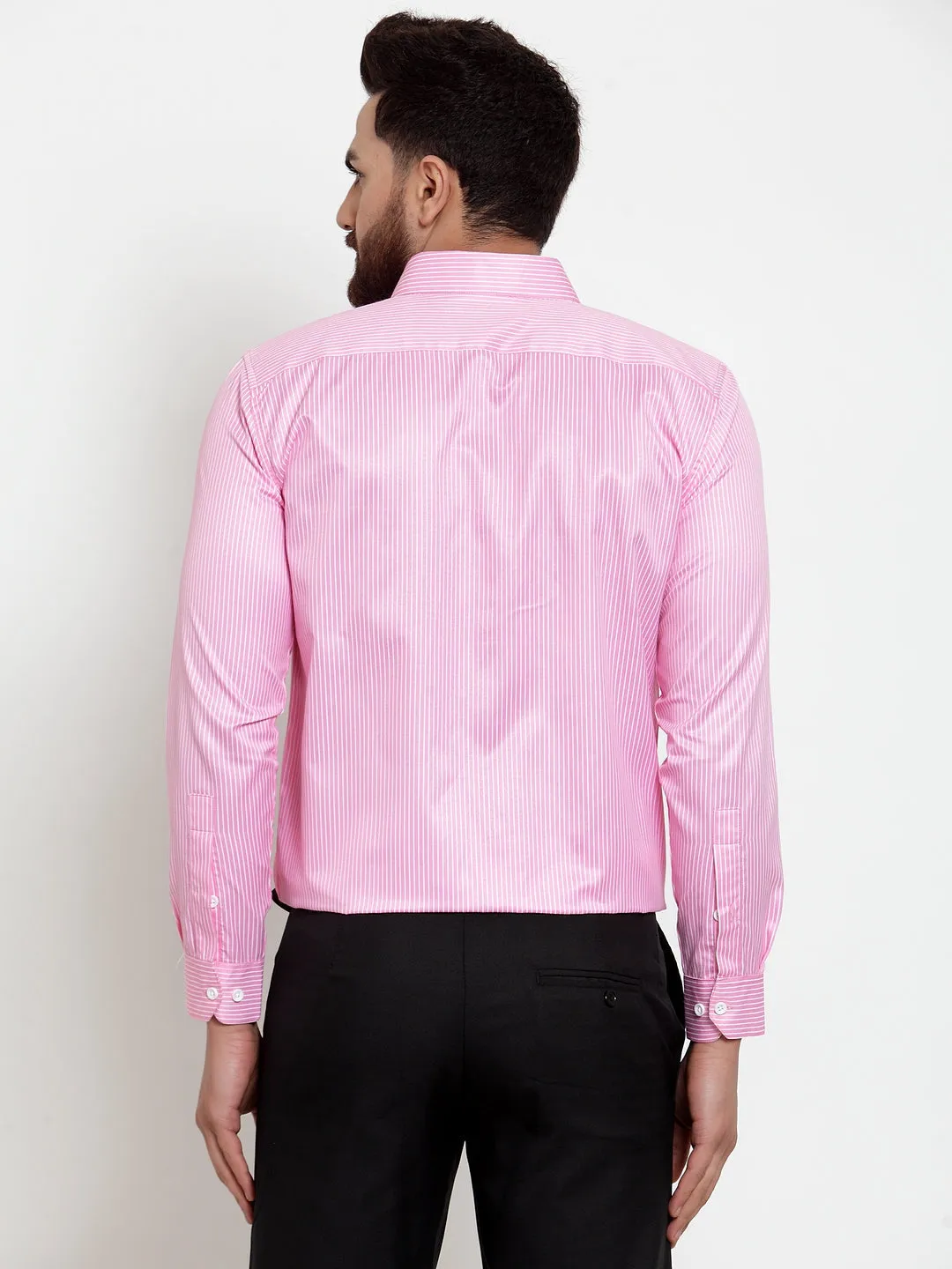 Men's Pink Cotton Stiped Formal Shirts ( SF 737Pink ) - Jainish