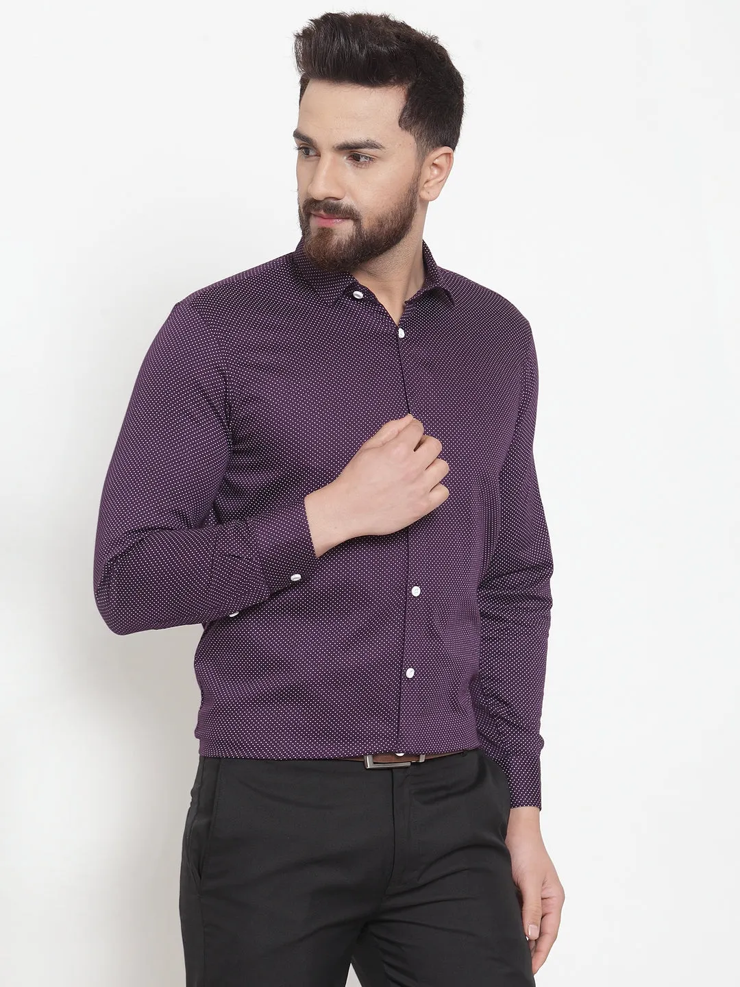 Men's Purple Cotton Polka Dots Formal Shirts ( SF 736Purple ) - Jainish