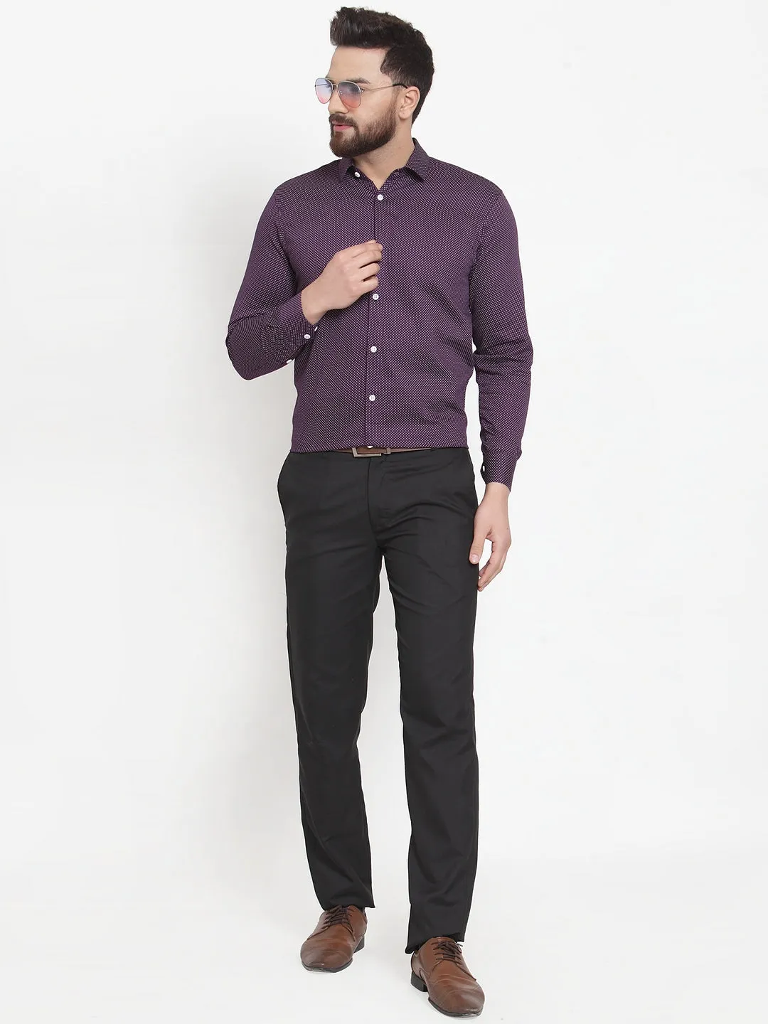 Men's Purple Cotton Polka Dots Formal Shirts ( SF 736Purple ) - Jainish