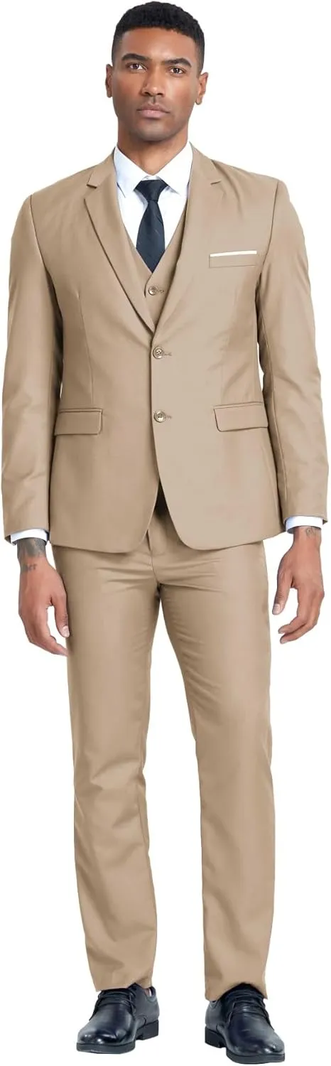 Men's Slim Fit 2 Piece Suit, Two Button Solid Suit Jacket Pants Set, Wedding Prom Suit