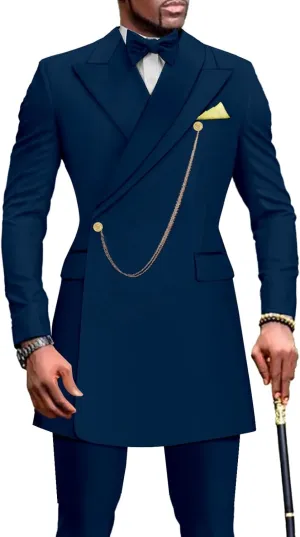Men`s Suits Slim Fit Blazer and Pants Set Dashiki Outfits with Bow Tie Chain Kerchief African Clothes Wedding