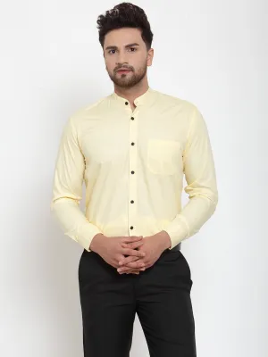 Men's Yellow Cotton Solid Mandarin Collar Formal Shirts ( SF 726Lime ) - Jainish