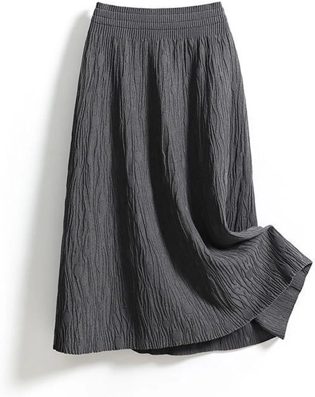 Midi Skirts for Women Fashion Casual Mid Length Skirts Boho Flowy Pleated Skirt Fashion Elastic High Waist Skirts