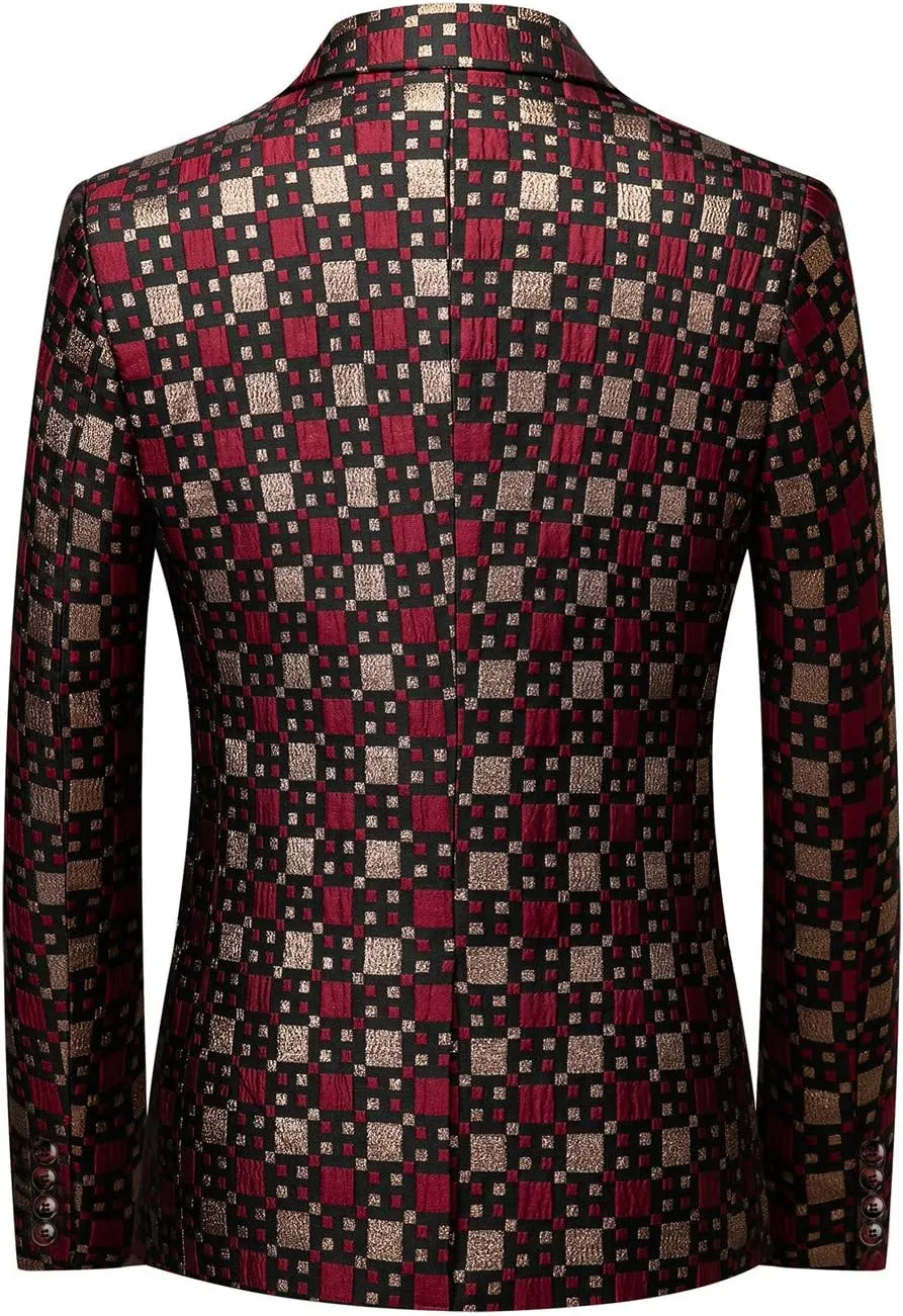 MOGU Mens Blazer Plaid Print Slim Fit Casual Sport Caots Jacket for Daily Prom Party