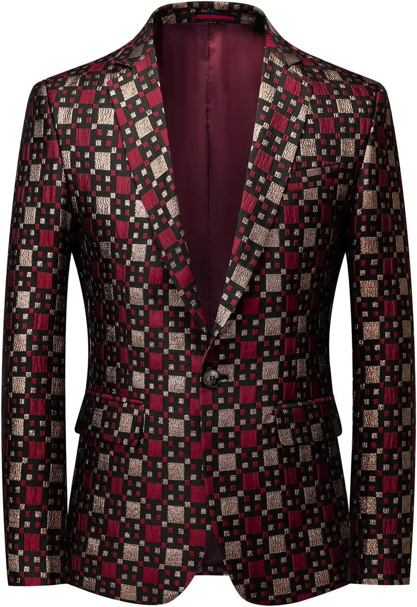 MOGU Mens Blazer Plaid Print Slim Fit Casual Sport Caots Jacket for Daily Prom Party