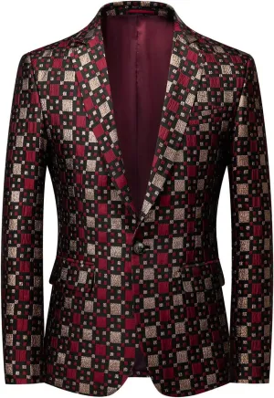 MOGU Mens Blazer Plaid Print Slim Fit Casual Sport Caots Jacket for Daily Prom Party