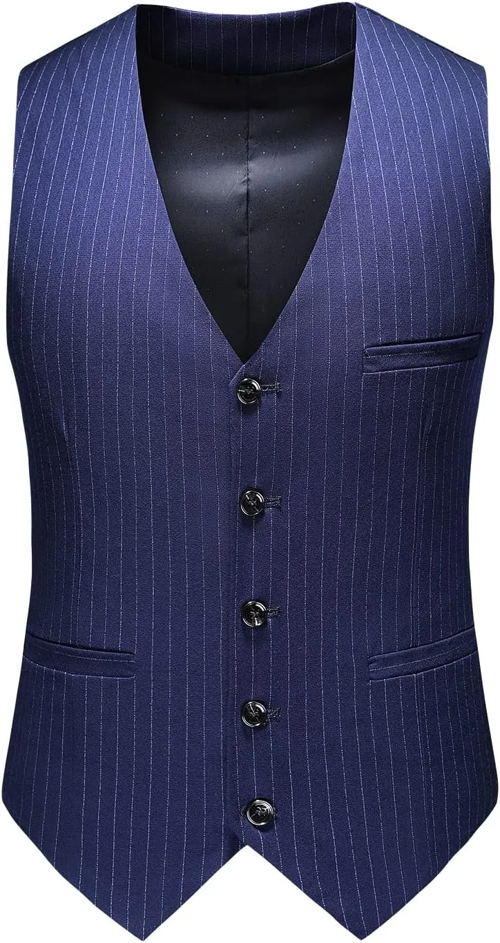 MOGU Mens Suits 3 Piece Double Breasted Suit Pinstripe Slim Fit Tuxedo Jacket Vest Pants for Business Wedding Prom