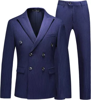 MOGU Mens Suits 3 Piece Double Breasted Suit Pinstripe Slim Fit Tuxedo Jacket Vest Pants for Business Wedding Prom