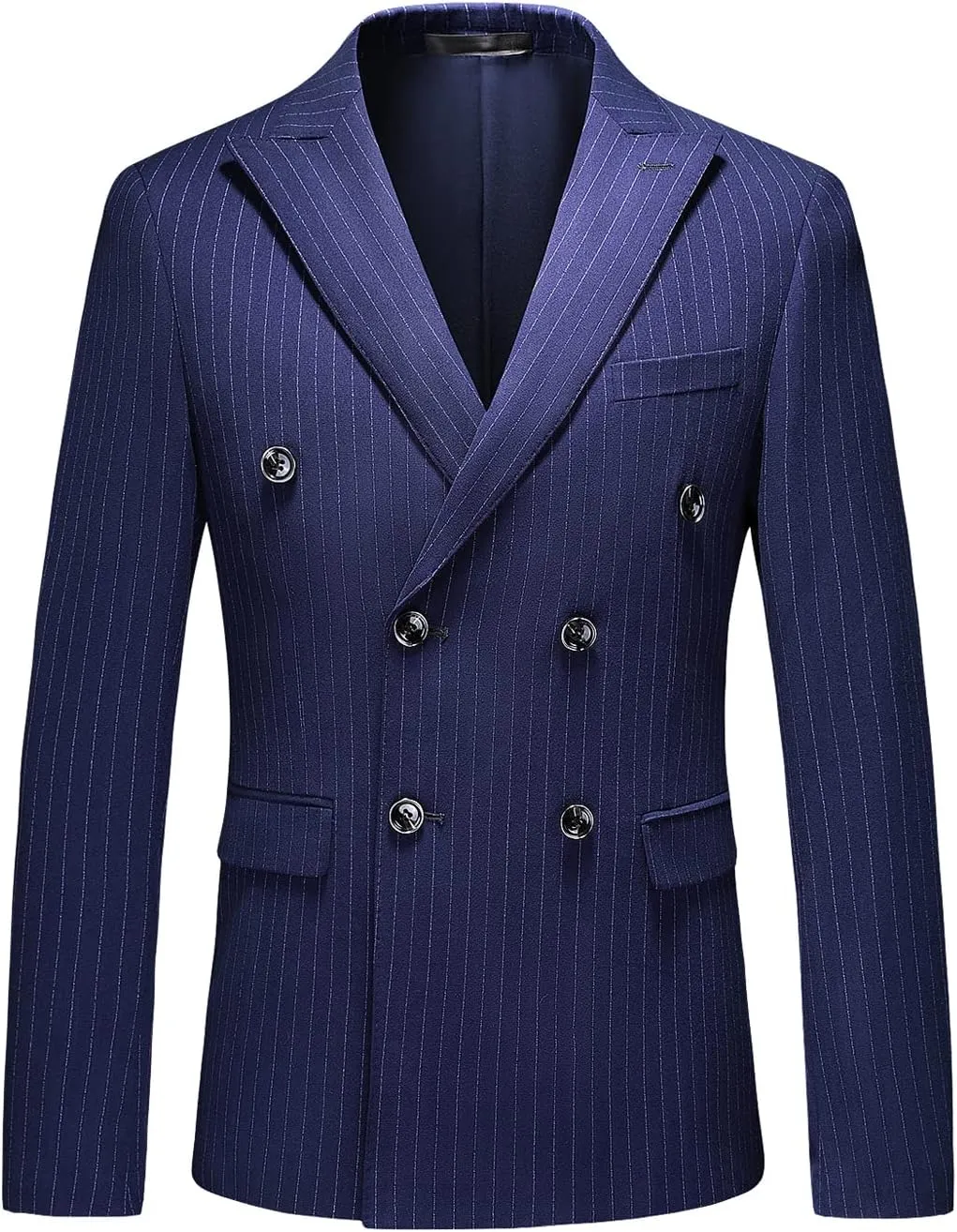 MOGU Mens Suits 3 Piece Double Breasted Suit Pinstripe Slim Fit Tuxedo Jacket Vest Pants for Business Wedding Prom