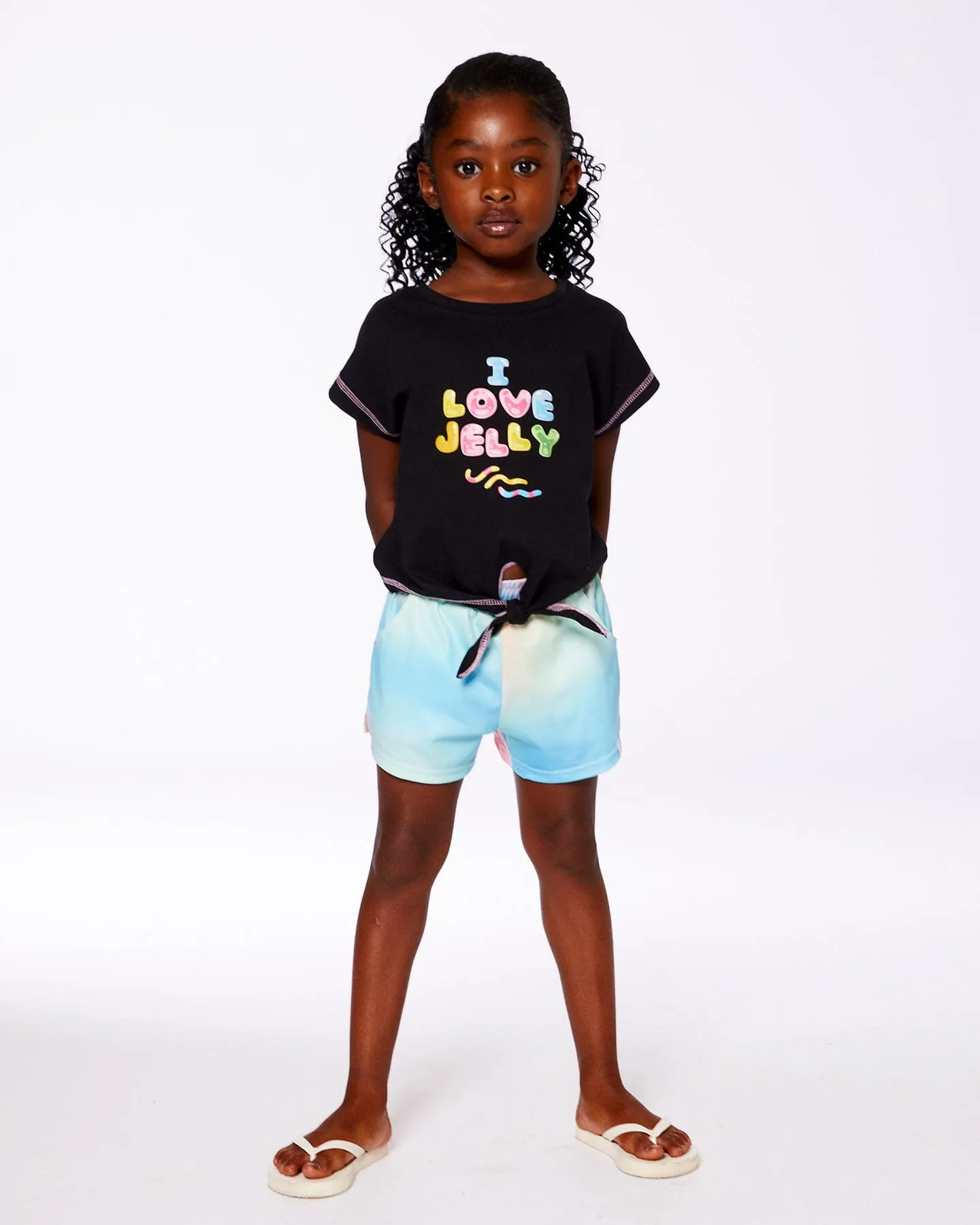 Organic Cotton Tee With Print And Knot Black And Multicolored