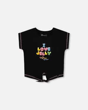 Organic Cotton Tee With Print And Knot Black And Multicolored