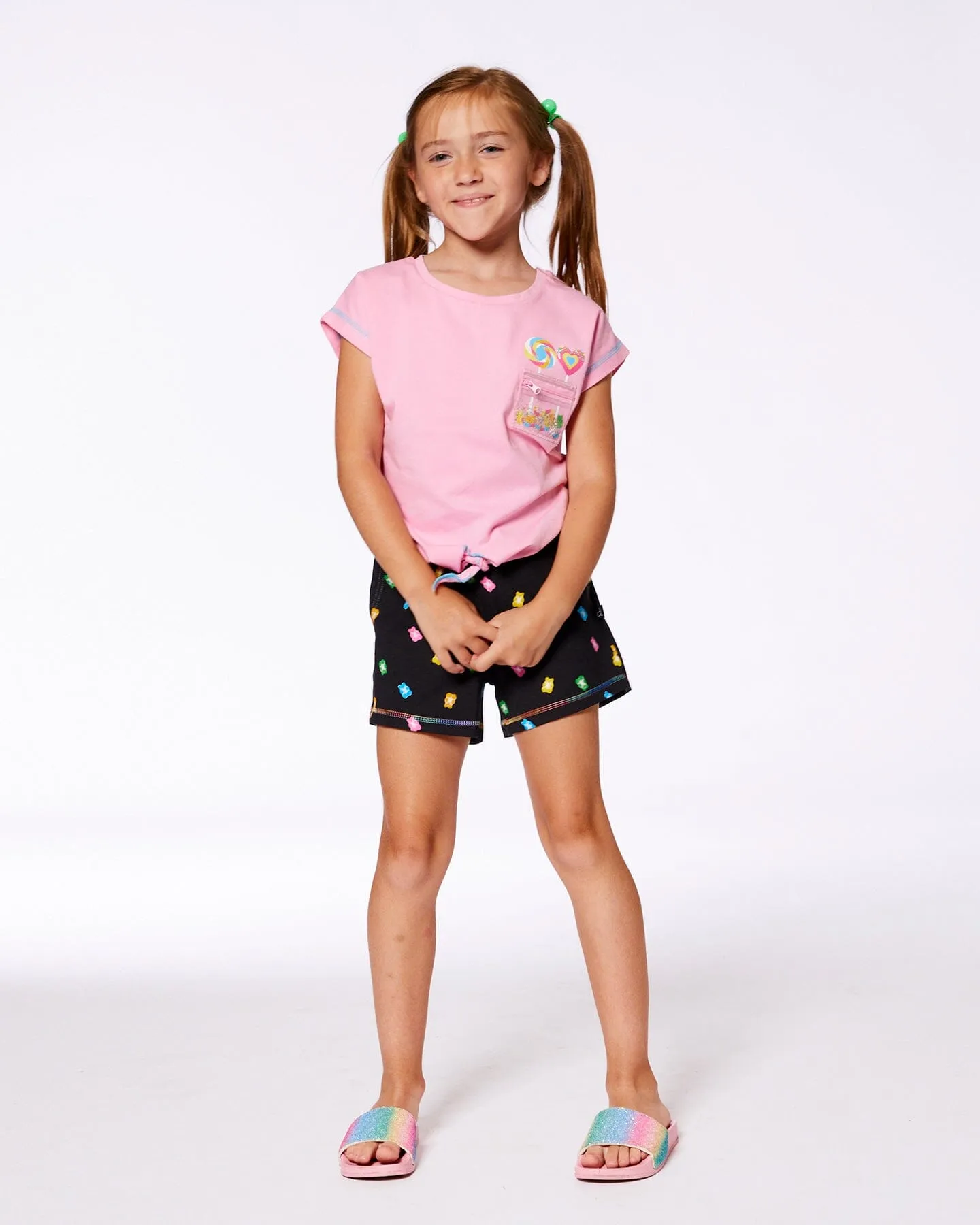 Organic Cotton Tee With Print And Knot Candy Pink