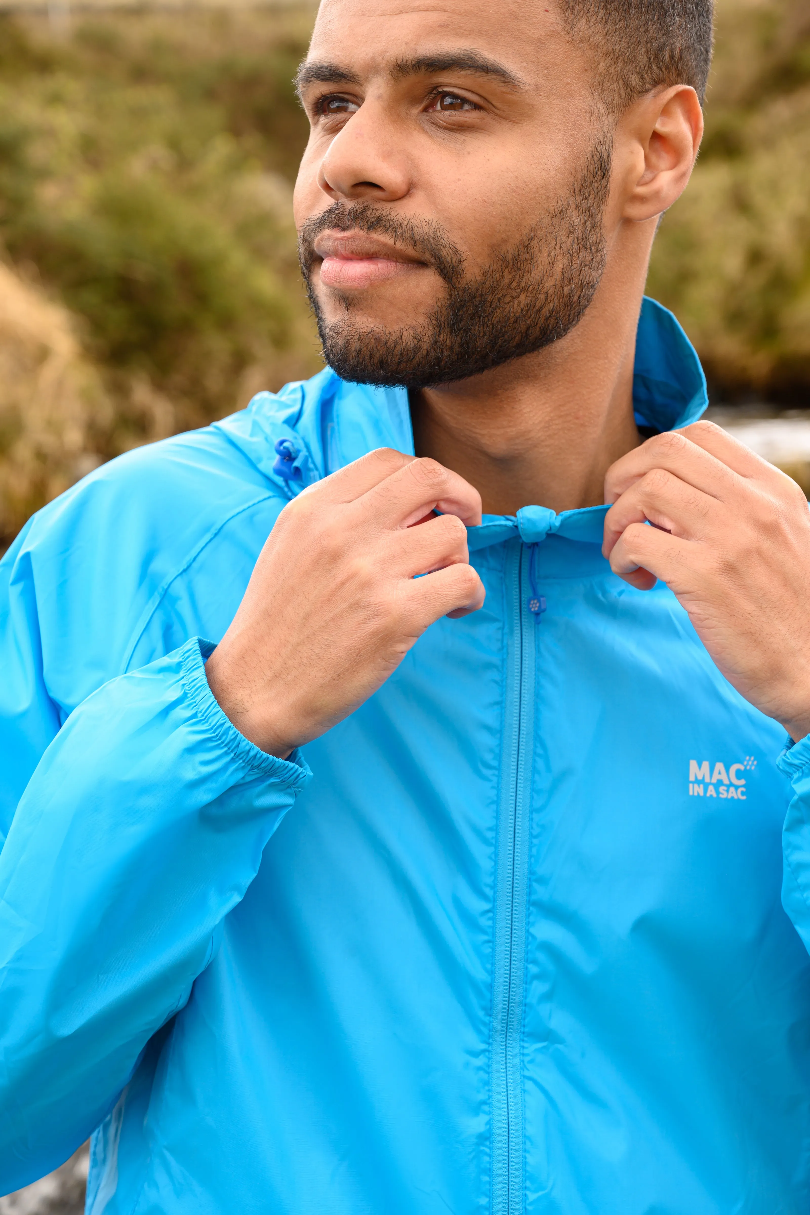 Origin Packable Waterproof Jacket - Neon Blue Tonal Zip