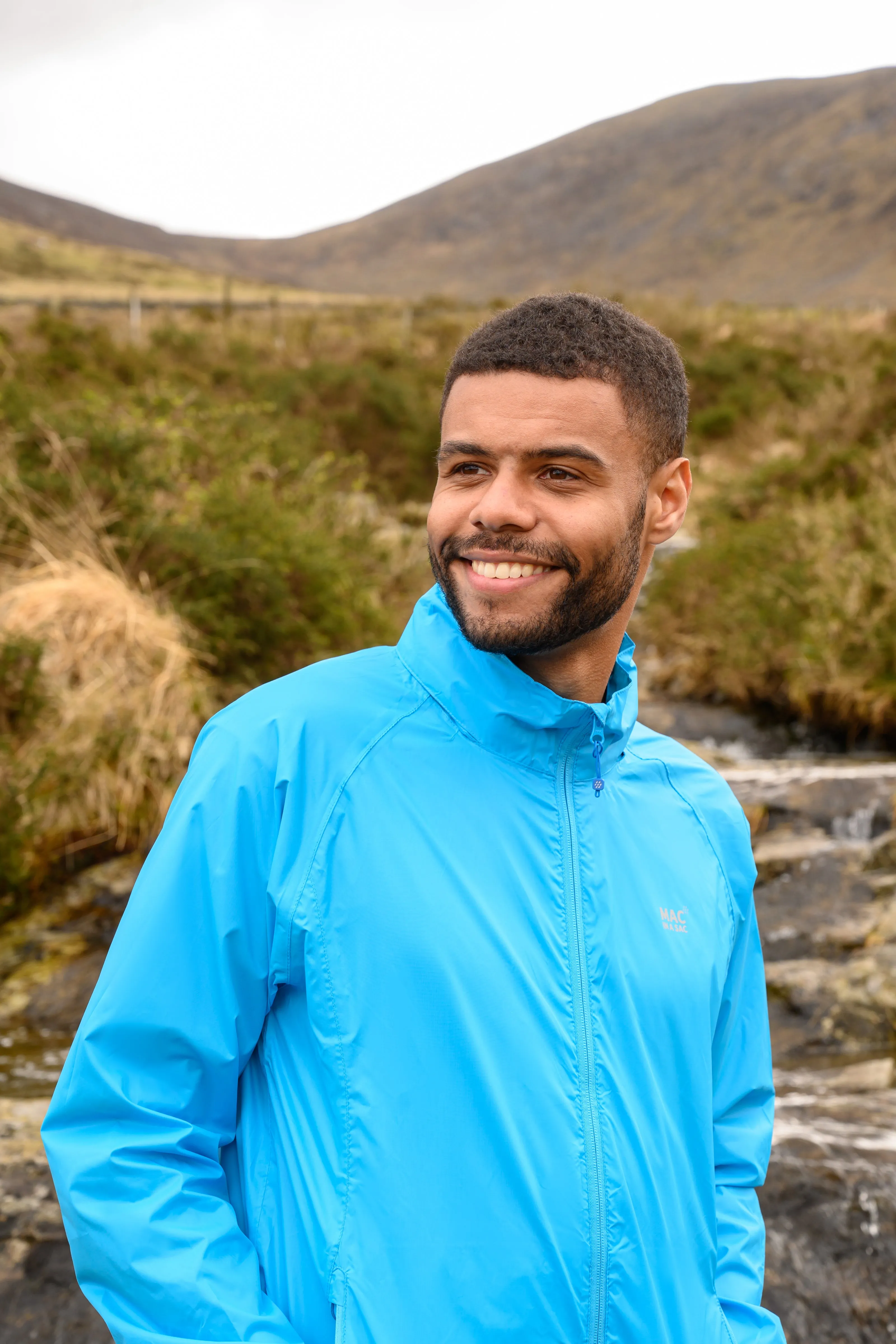 Origin Packable Waterproof Jacket - Neon Blue Tonal Zip