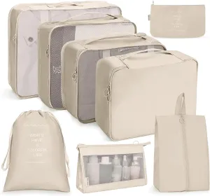 Packing Cubes for Travel, 9PCS Foldable Suitcase Organizer, Lightweight Waterproof Fabric Luggage Storage Bag Set for Travel, Going Out and Moving (Beige)