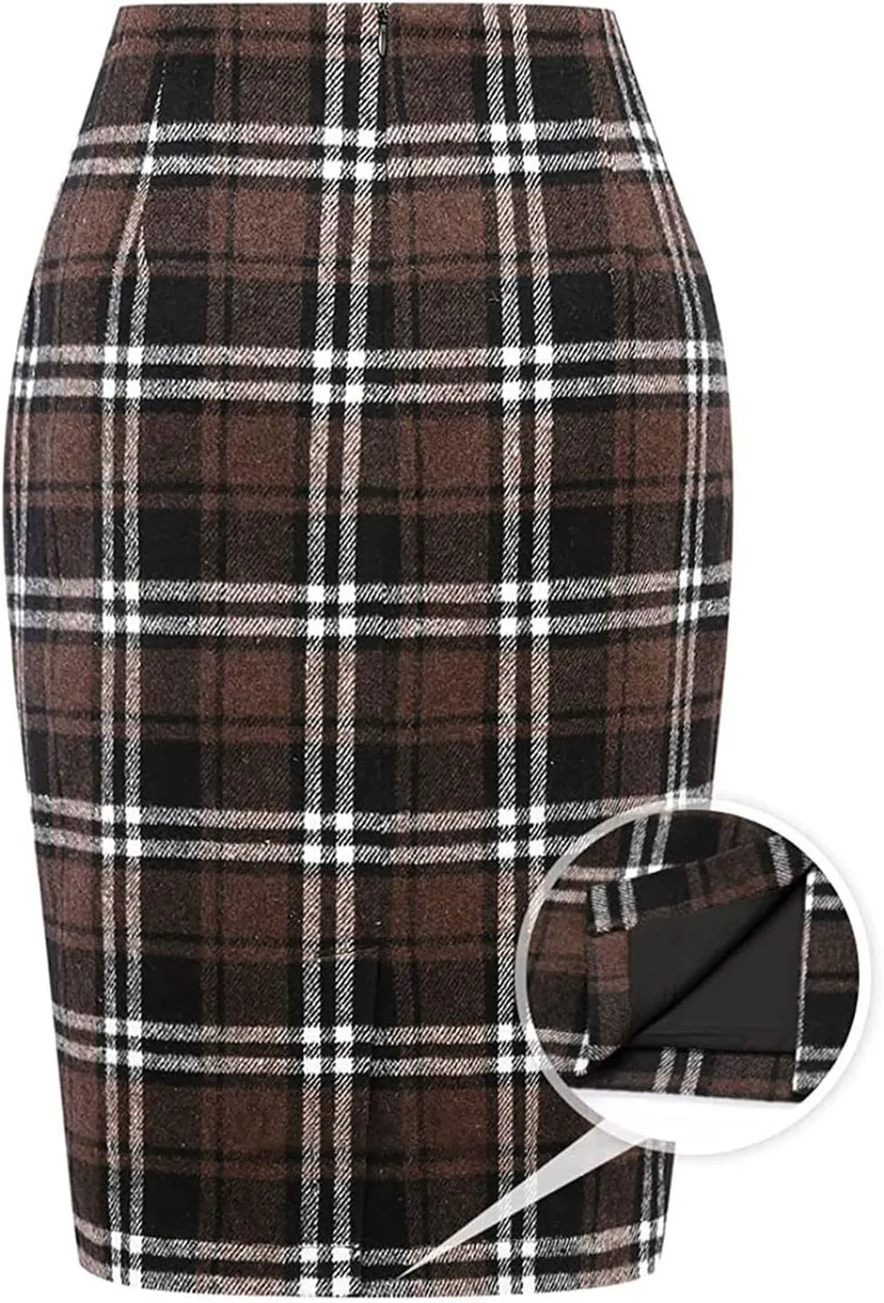 Pencil Plaid Skirts for Women Girls Fall Winter Wool Bodycon Midi Skirt Knee Length High Wasited Tartan Skirts Casual Dressy