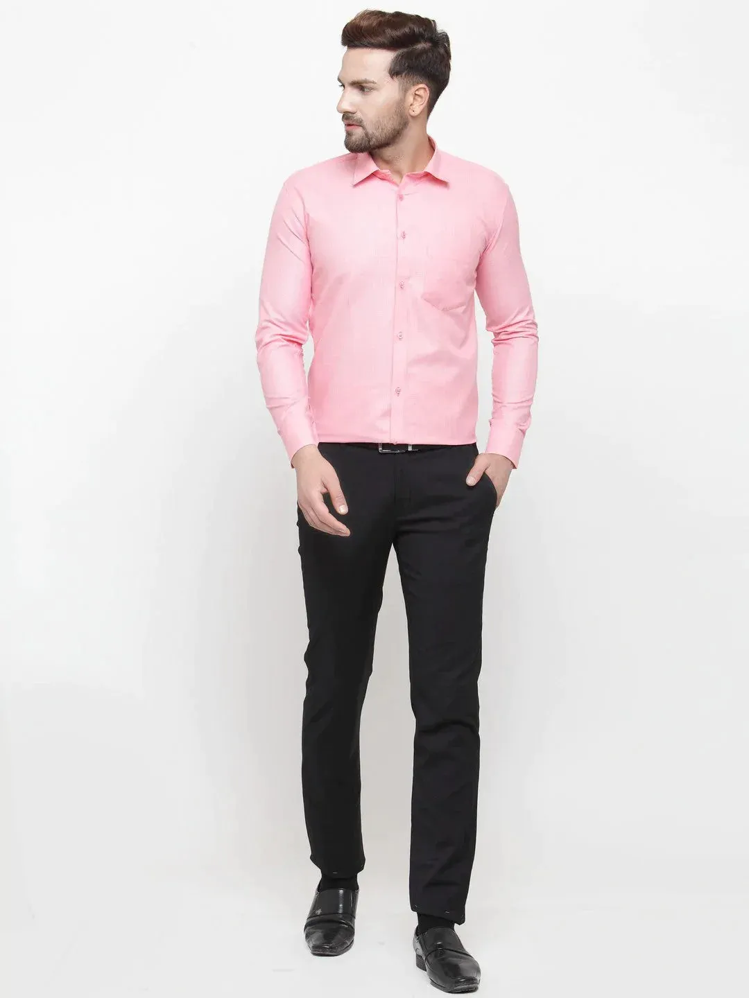 Pink Men'S Cotton Geometric Formal Shirts