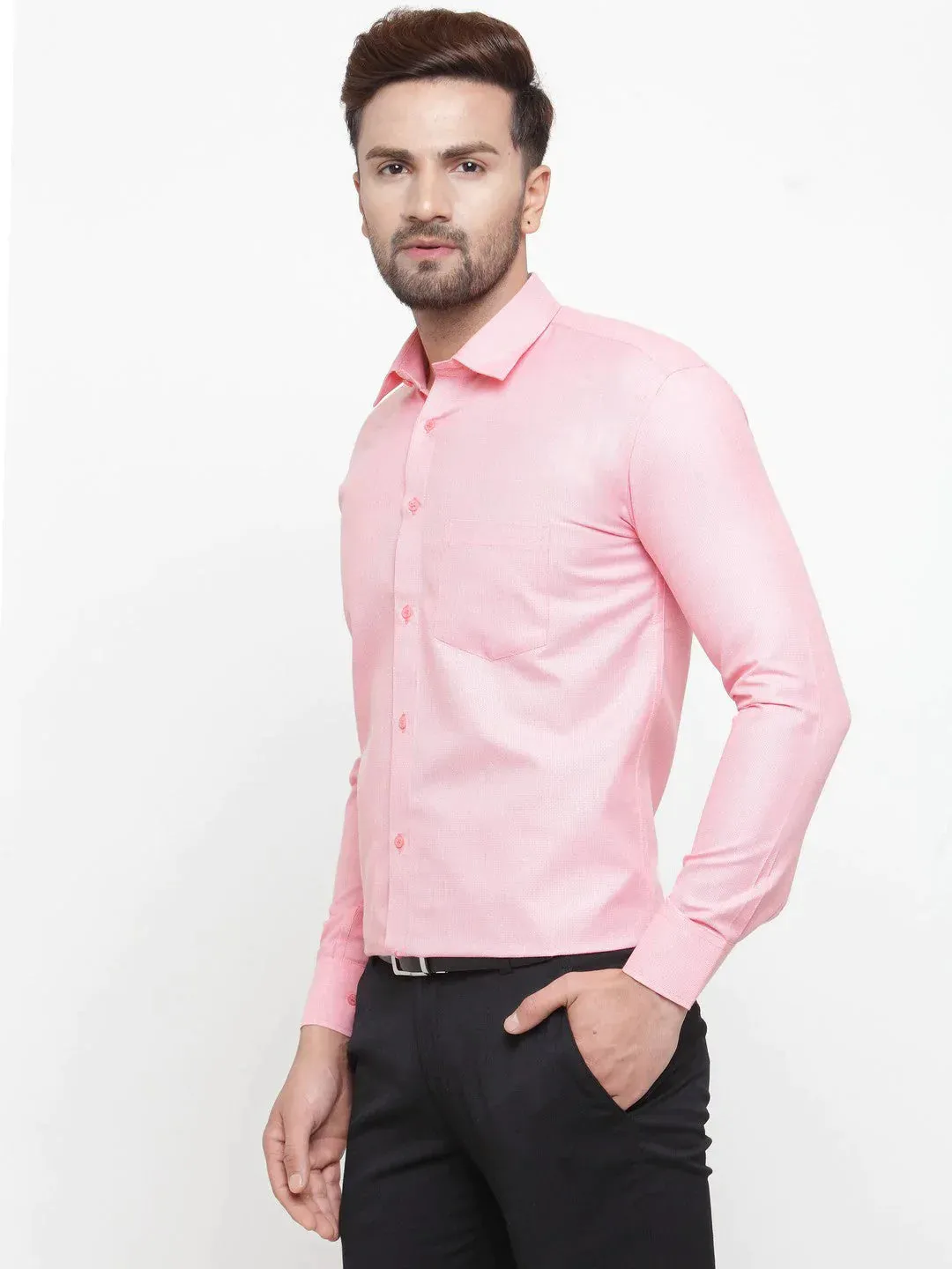 Pink Men'S Cotton Geometric Formal Shirts