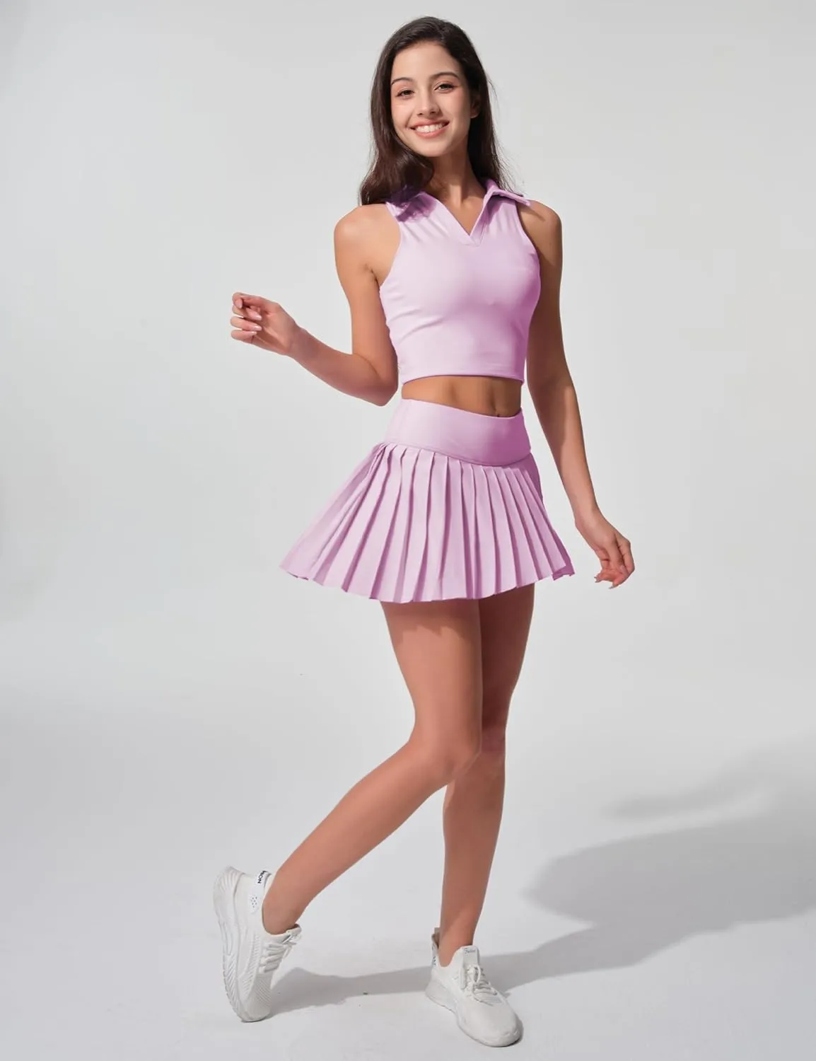 Pleated Tennis Skirts for Women with Shorts Pockets Side Slit High Waisted Athletic Golf Workout Flowy Skirt Skort