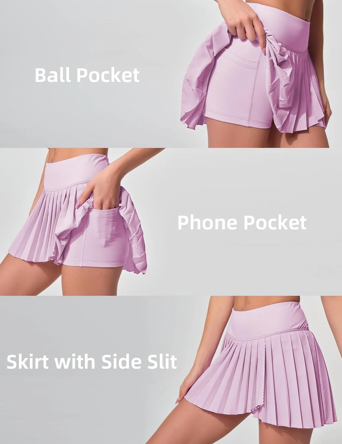 Pleated Tennis Skirts for Women with Shorts Pockets Side Slit High Waisted Athletic Golf Workout Flowy Skirt Skort