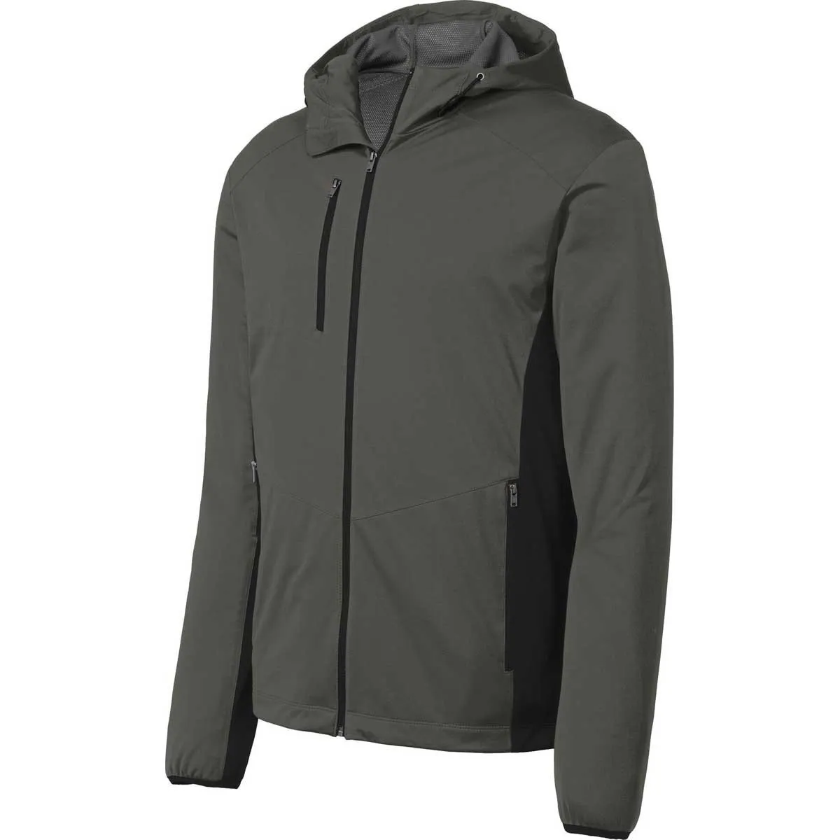 Port Authority Men's Grey Steel/Deep Black Active Hooded Soft Shell Jacket