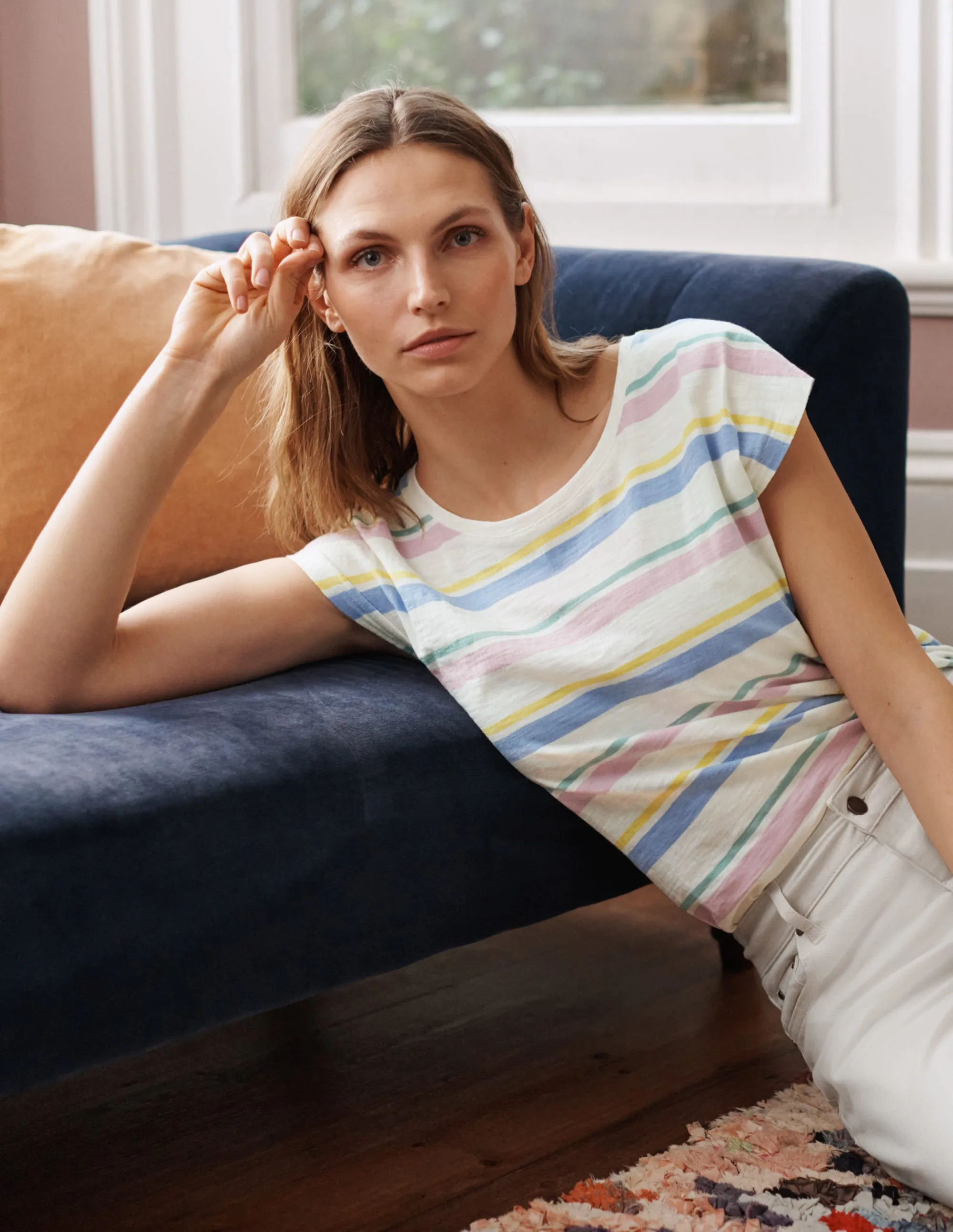 Robyn Jersey Tee-Pastel Multistripe