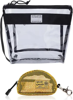Rough Enough Clear Toiletry Bag and Mesh Small Zipper Coin Purse Pouch Bundle Set