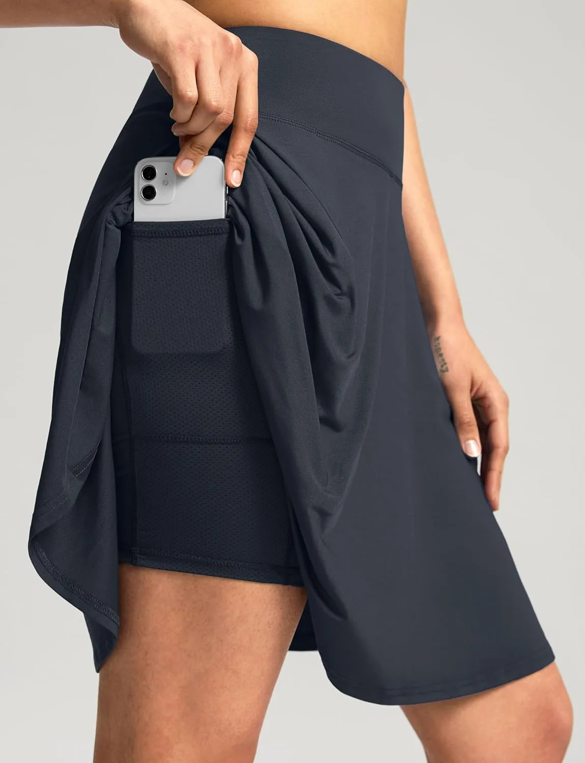 SANTINY 20'' Knee Length Skorts for Woman 4 Pockets High Waisted Women's Tennis Golf Skirts Long Athletic Skirt with Shorts