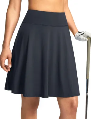 SANTINY 20'' Knee Length Skorts for Woman 4 Pockets High Waisted Women's Tennis Golf Skirts Long Athletic Skirt with Shorts