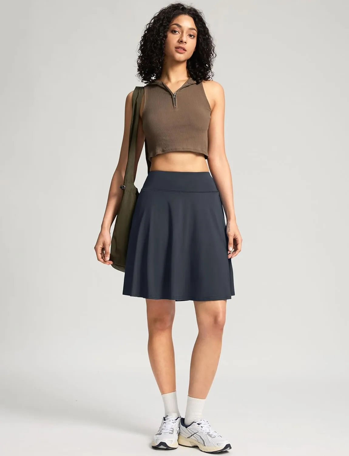 SANTINY 20'' Knee Length Skorts for Woman 4 Pockets High Waisted Women's Tennis Golf Skirts Long Athletic Skirt with Shorts