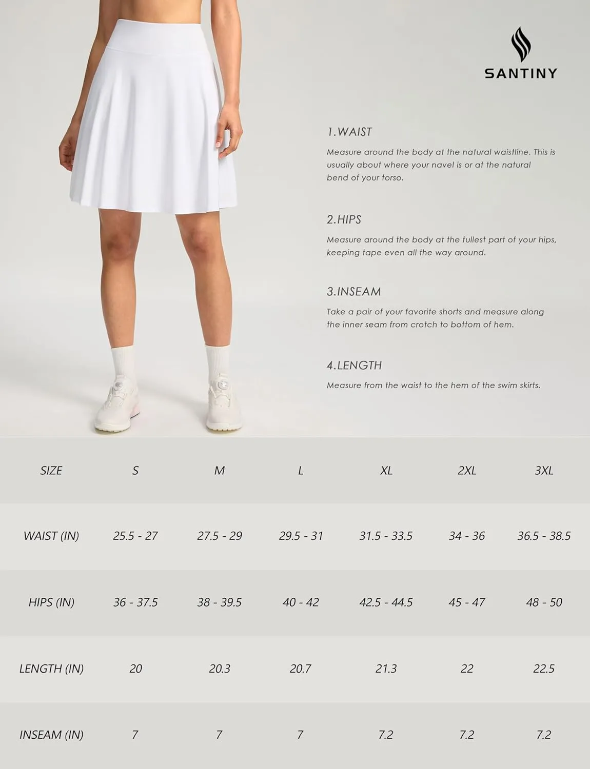 SANTINY 20'' Knee Length Skorts for Woman 4 Pockets High Waisted Women's Tennis Golf Skirts Long Athletic Skirt with Shorts