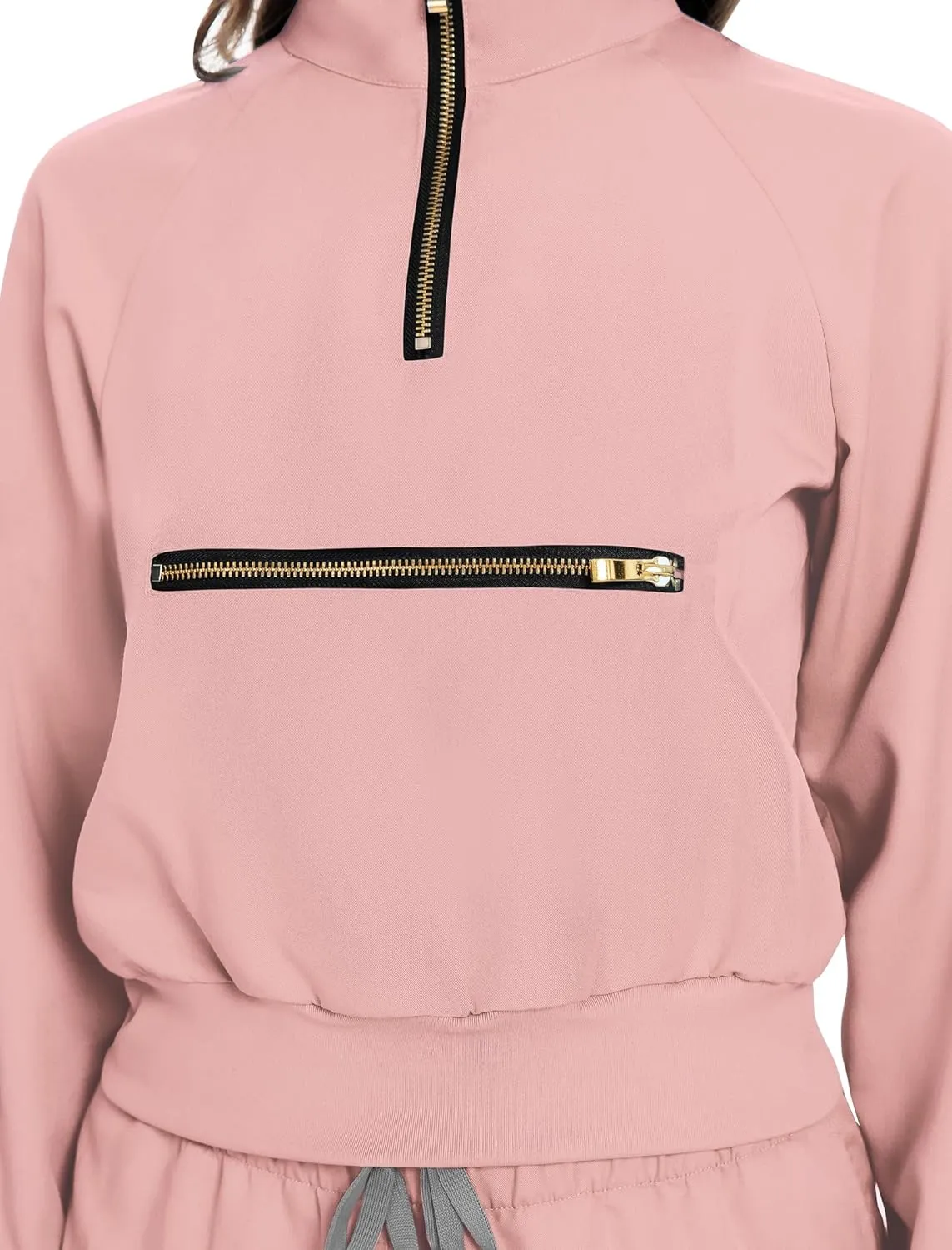 Scrub for Women Set-Long Sleeve Scrub Top with Zipper & Jogger Pants Medical Uniform Suit