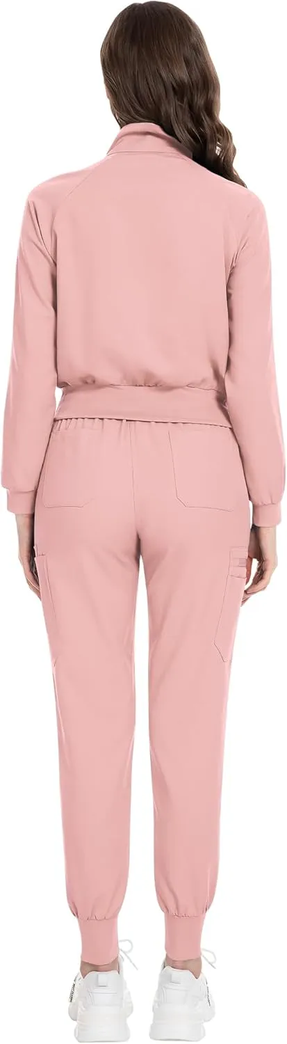 Scrub for Women Set-Long Sleeve Scrub Top with Zipper & Jogger Pants Medical Uniform Suit